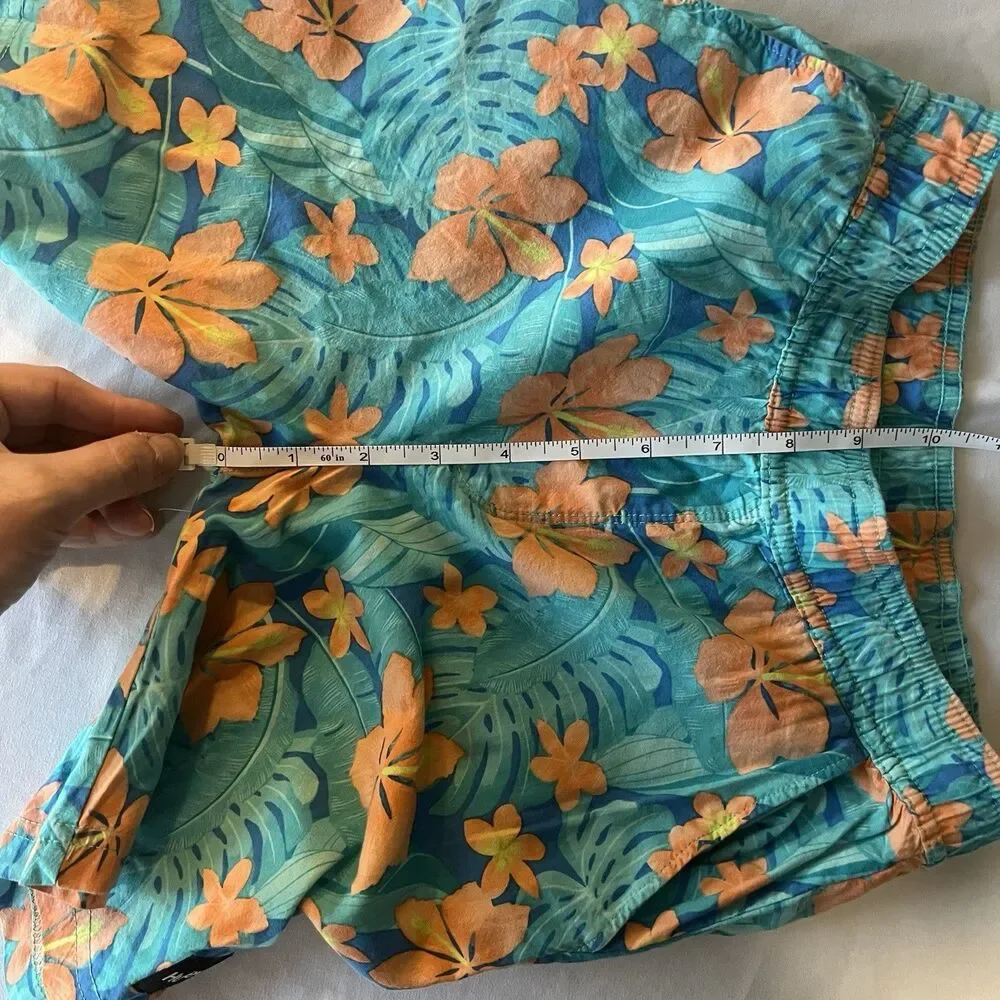 Hurley Boys swim Trunks, Blue With Teal Foliage And Orange‎ Florals, Size 7